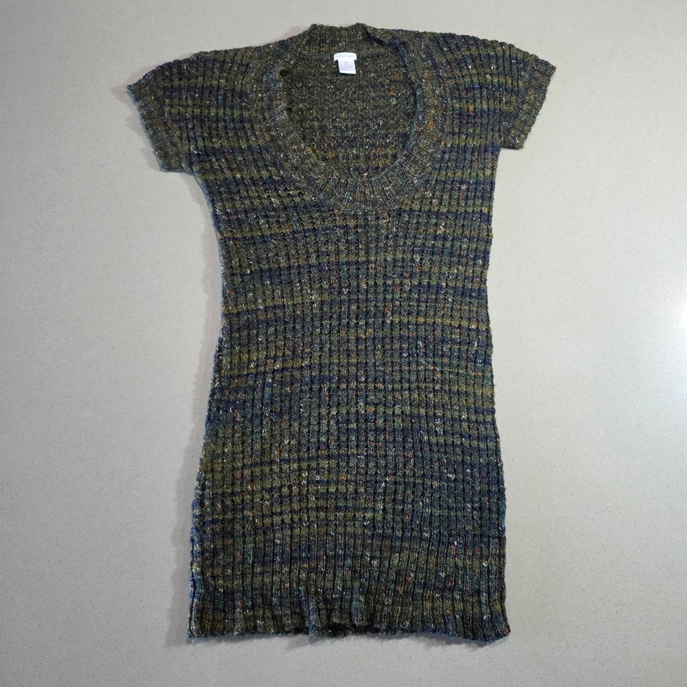 Maurices Womens XL Green Multi Marled Knit Short Sleeve V-Neck Sweater Dress
